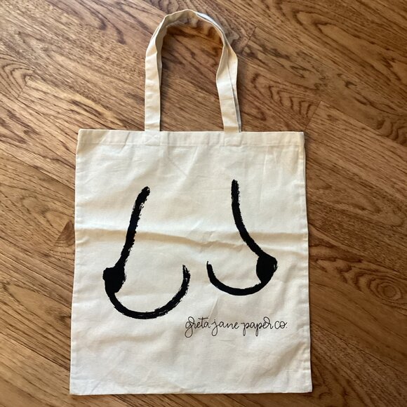 NEW! "THE LONE BOOB" ART PRINT TOTE BAG by GRETA JANE PAPER CO. PURSE TRAVEL GYM - Picture 1 of 2